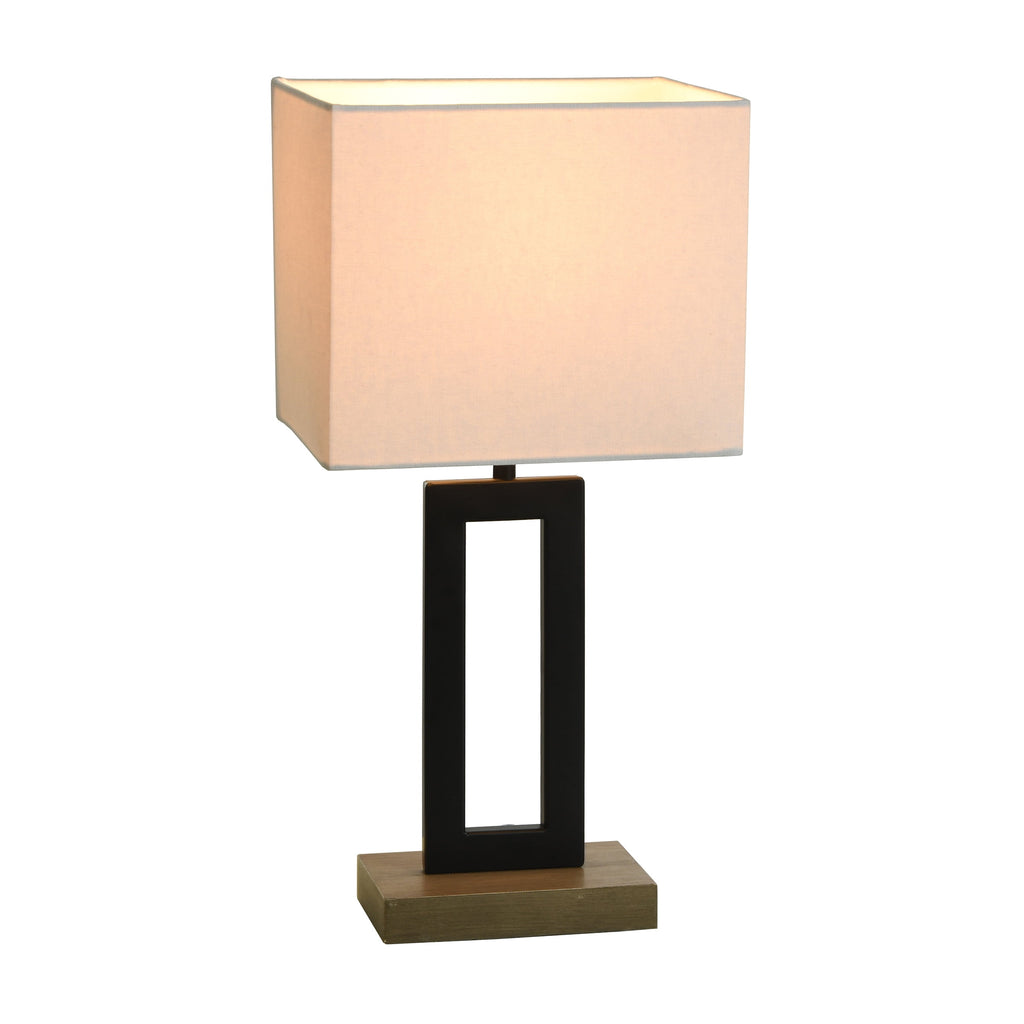 AVERO™ 18 in Metal Windowpane Table Lamp, Black Finish with Faux Wood Base - AVERO™
