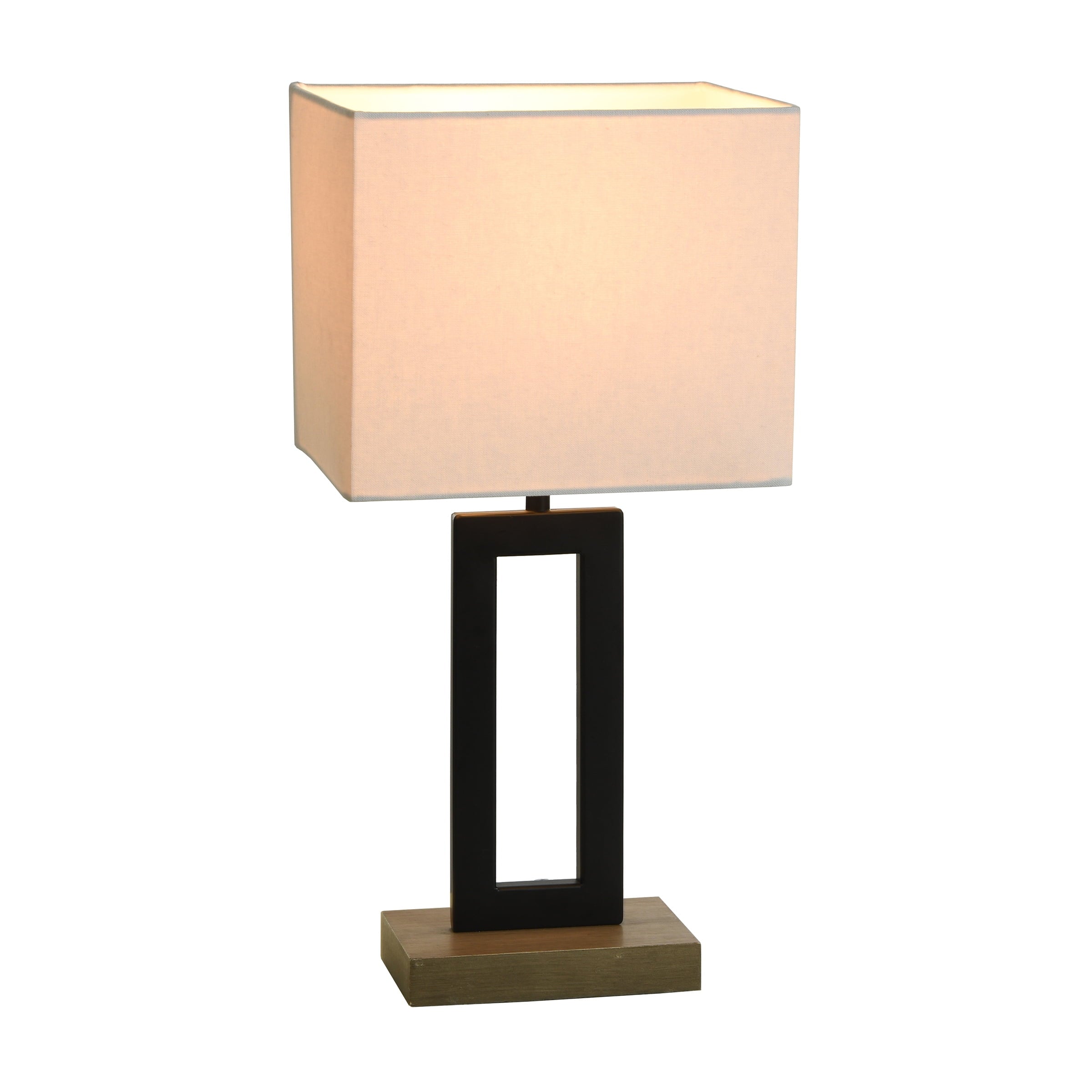 AVERO™ 18 in Metal Windowpane Table Lamp, Black Finish with Faux Wood Base - AVERO™