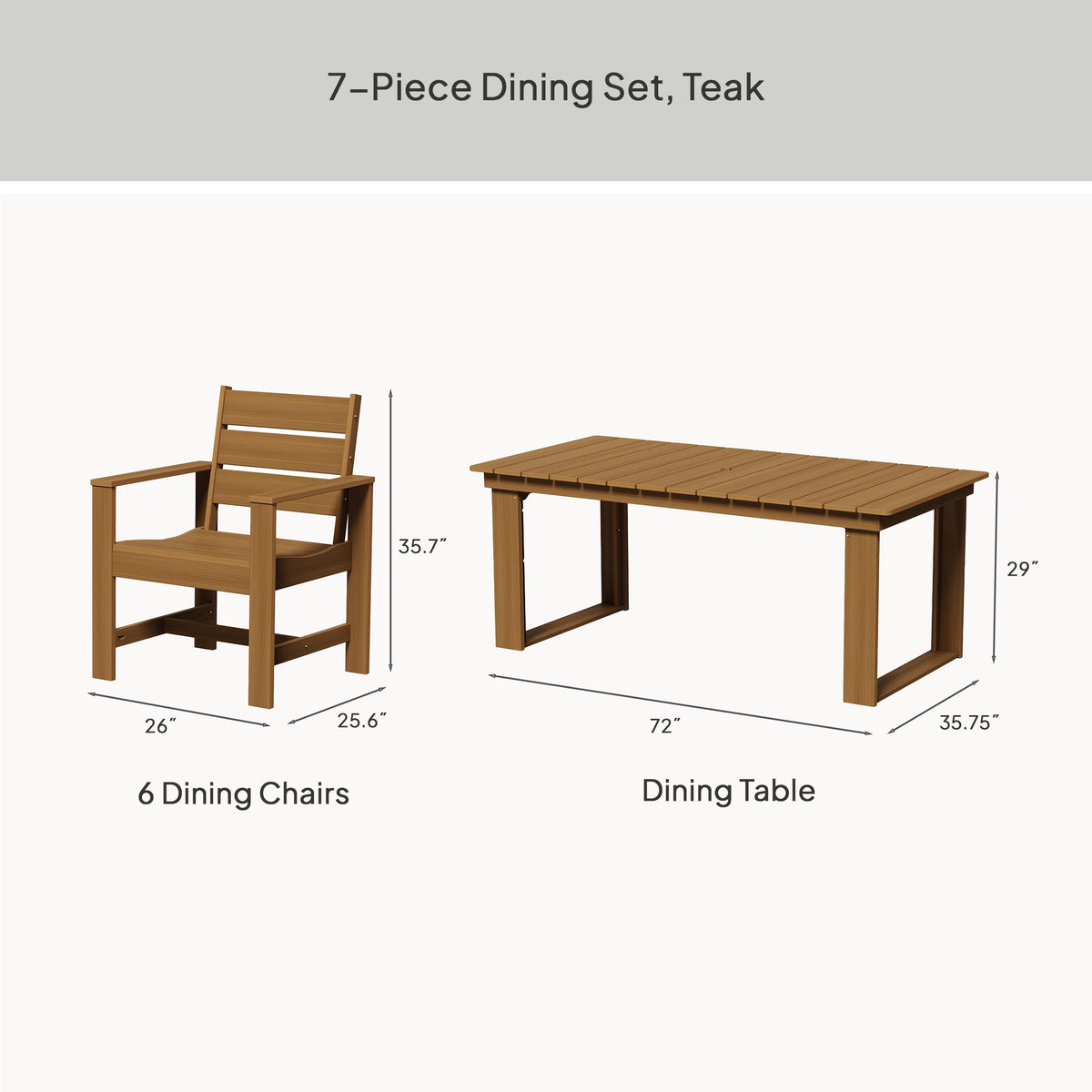 AVERO™ Ezra 7-Piece Outdoor HDPE Dining Set, Teak - AVERO™