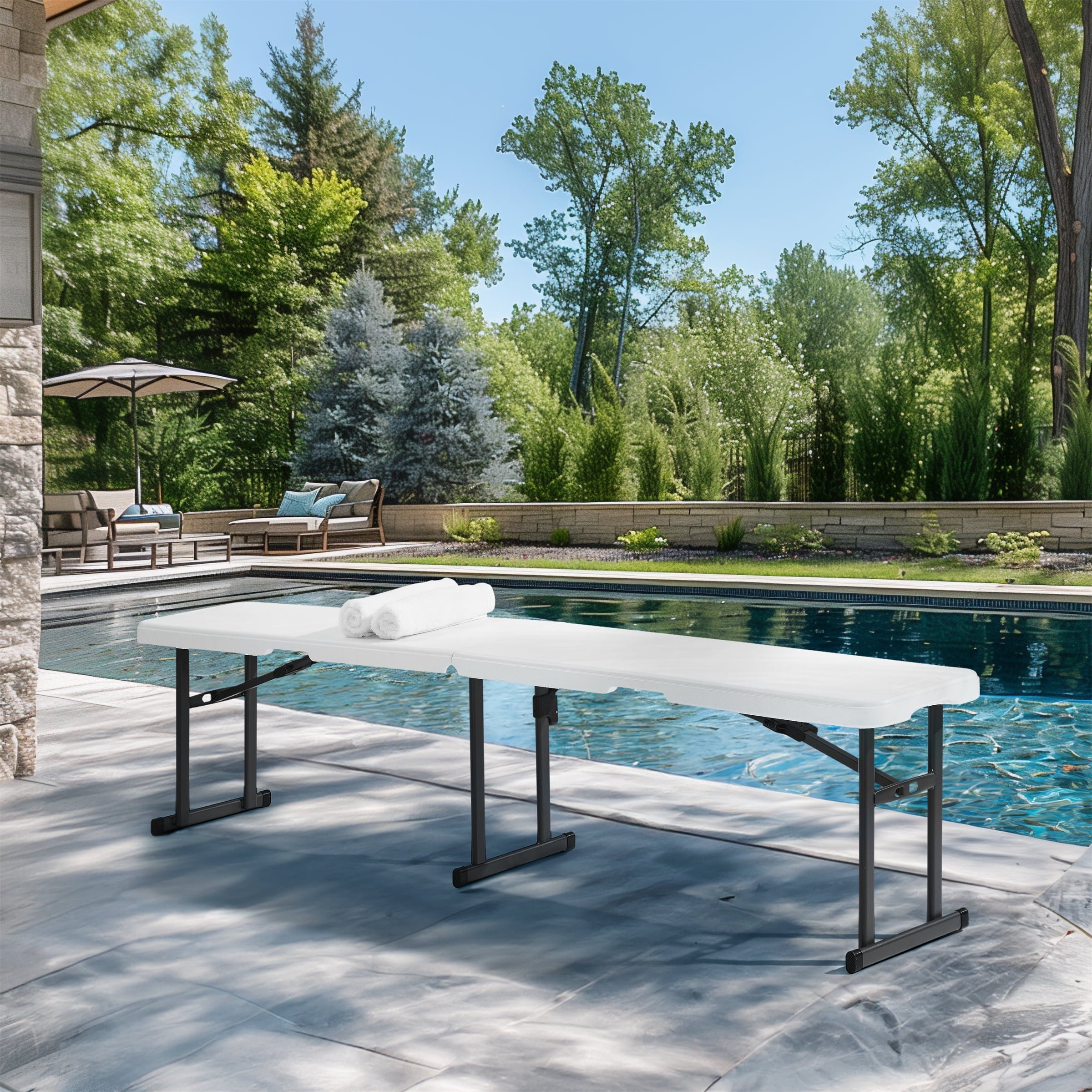 AVERO™ 6' Centerfold Bench, Steel Frame, Indoor Outdoor, Includes Carry Handle, White - AVERO™
