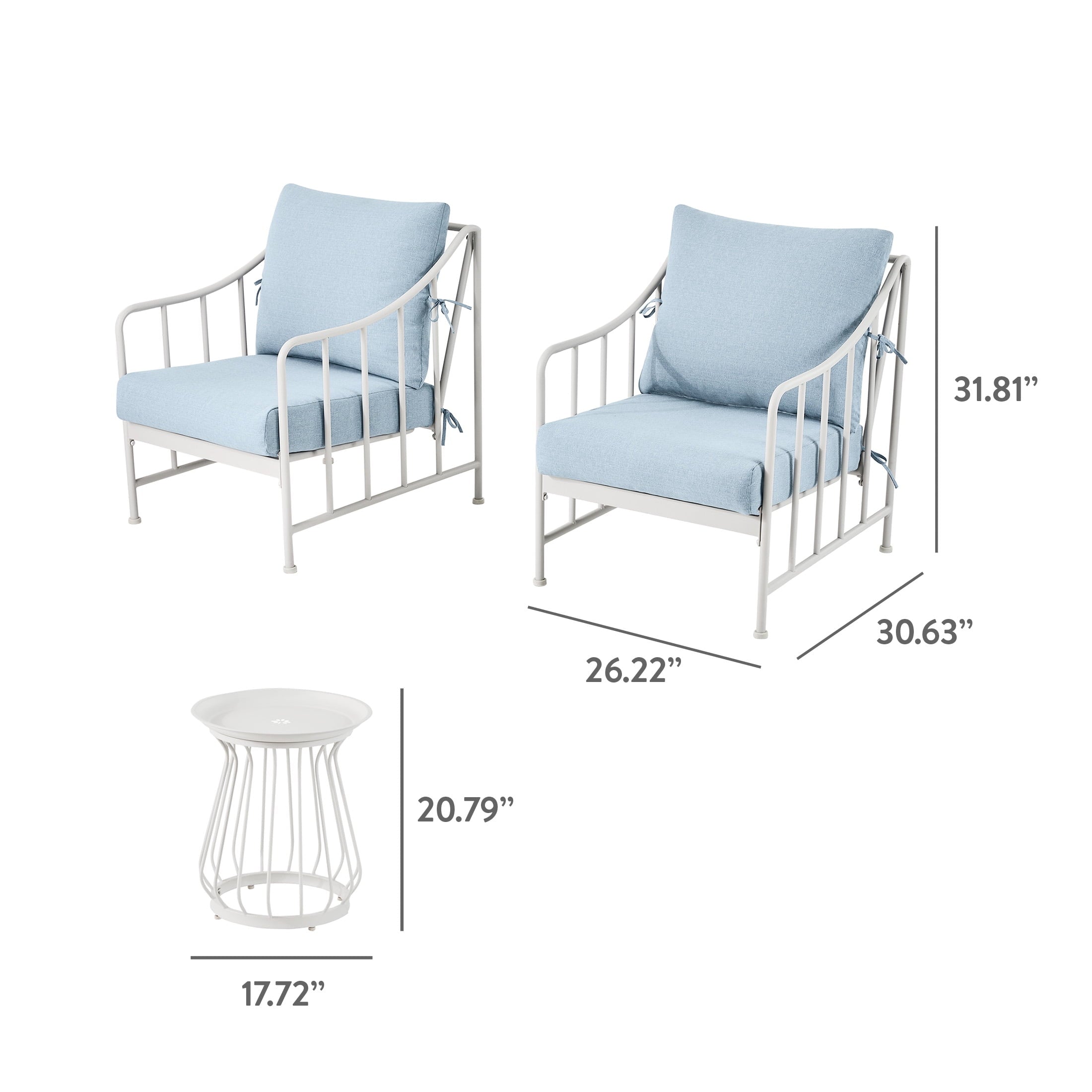 AVERO™ Aubrey 3-Piece Metal Outdoor Chat Set, White & Blue - AVERO™