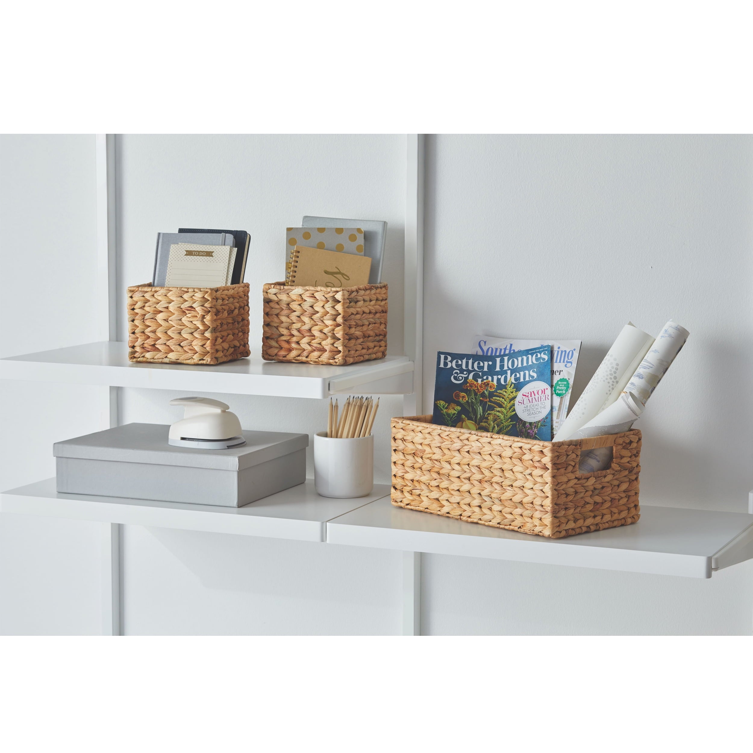AVERO™ (2 pack) 3-Piece Natural Woven Water Hyacinth Decorative Storage Basket Set, Large Basket 16.14 in x 6.69 in x 5.9 in - AVERO™