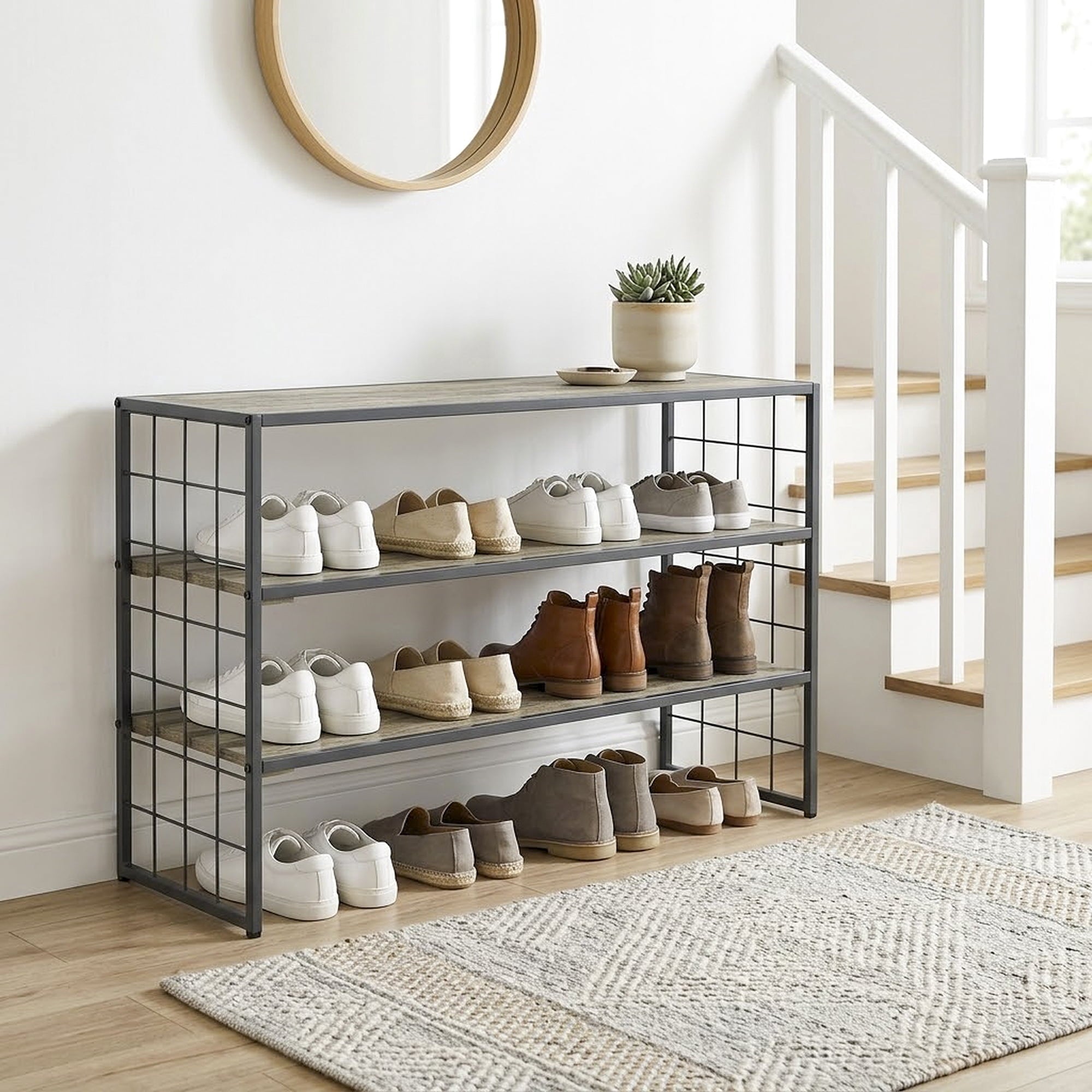 AVERO™ Farmhouse 3 Tier Shoe Rack, Gray, 30" W x 12" D x 18" H - AVERO™