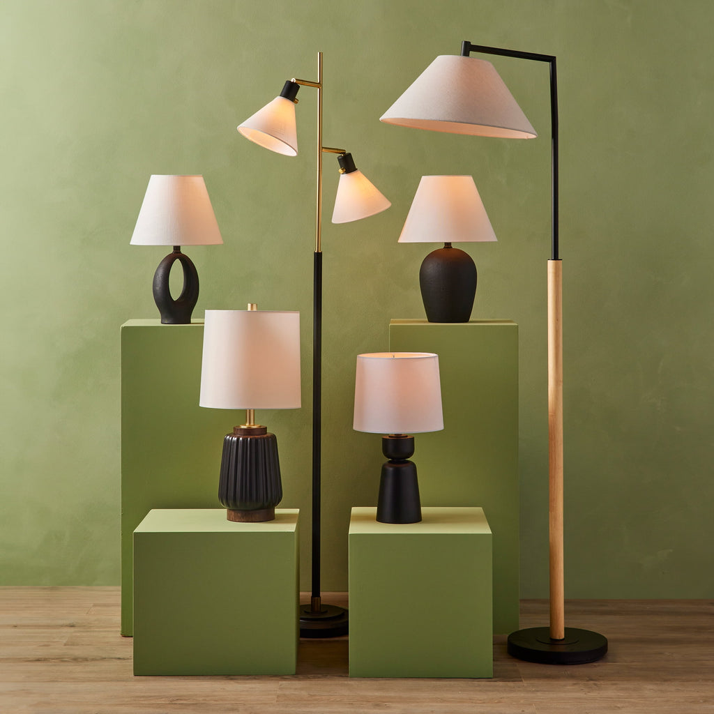 AVERO™ Wood Totem Table Lamp with White Linen Shade, 10"L x 10"W x 18"H - AVERO™