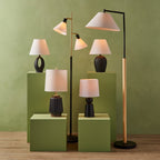 AVERO™ Wood Totem Table Lamp with White Linen Shade, 10"L x 10"W x 18"H - AVERO™