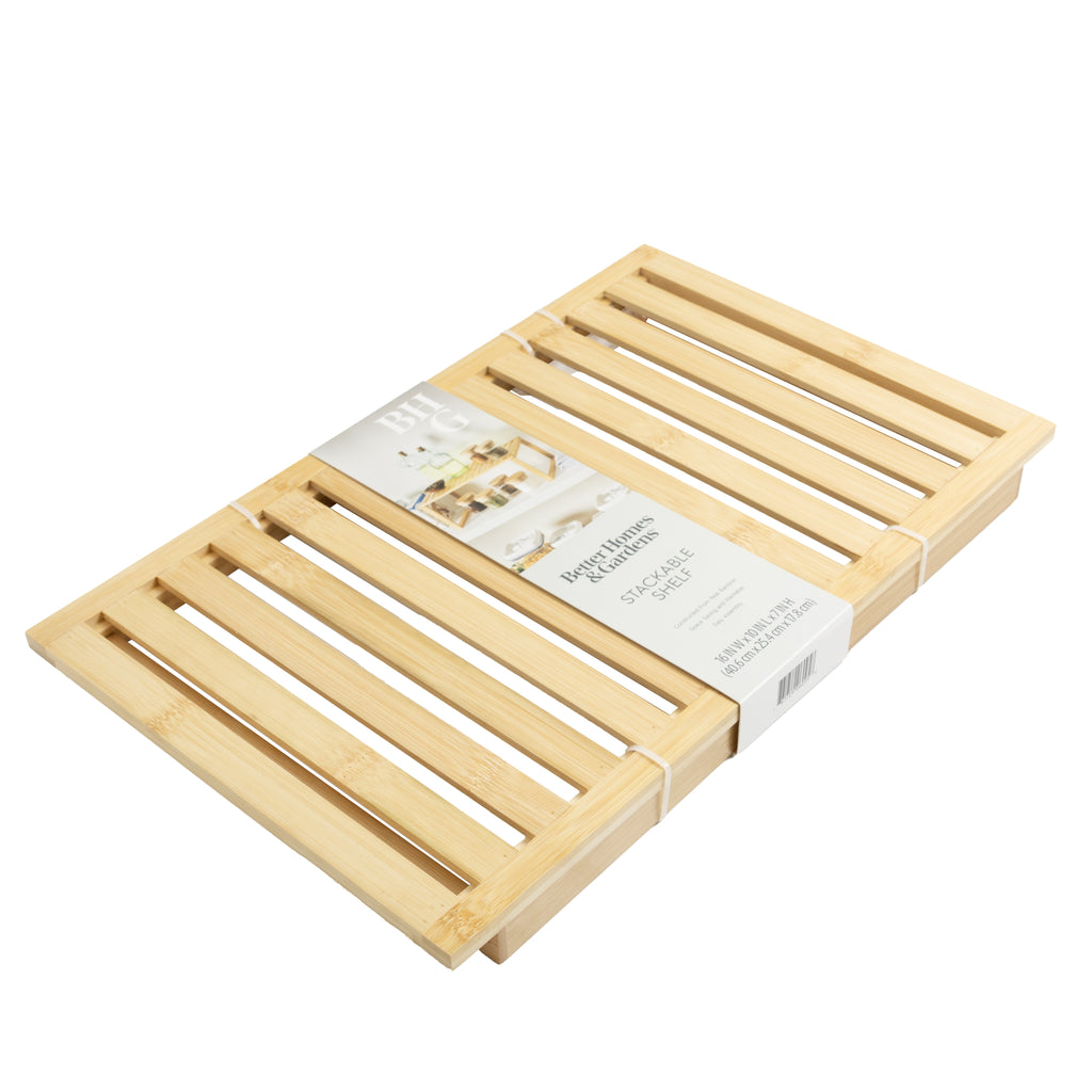AVERO™ (2 Pack) Better Homes Gardens Bamboo Stackable Shelf Natural Bamboo Color Easy Assemble 16 x 10 x 1.18in - AVERO™