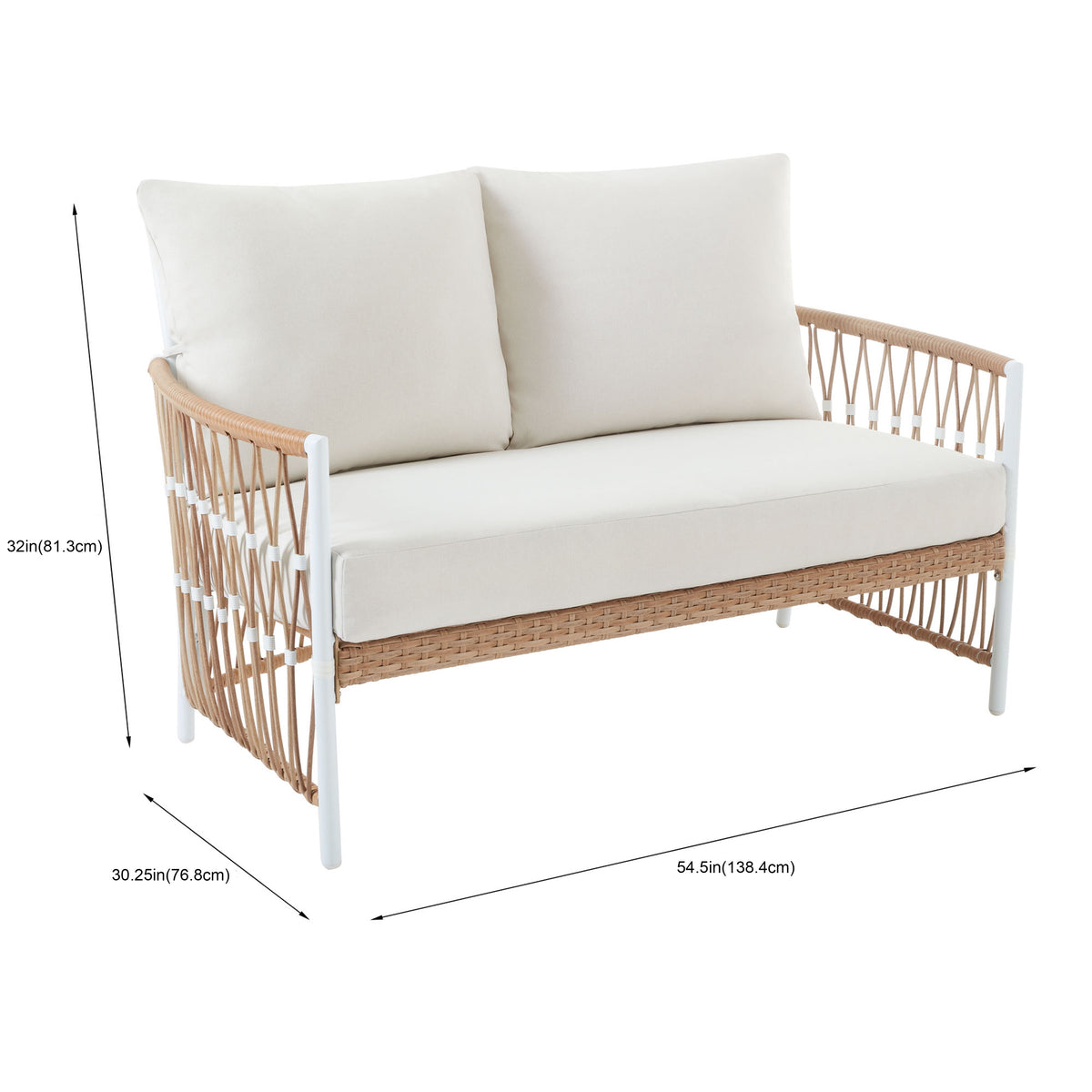 AVERO™ Lilah Outdoor Wicker Loveseat with White Cushions - AVERO™