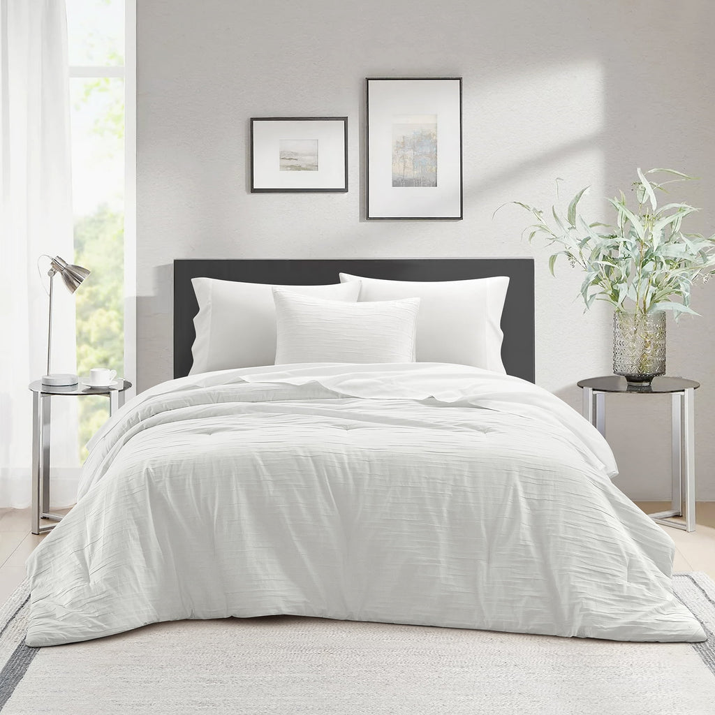 AVERO™ 7 Piece Crinkle Pleated Bed in a Bag Comforter Set with Sheets, Queen - AVERO™
