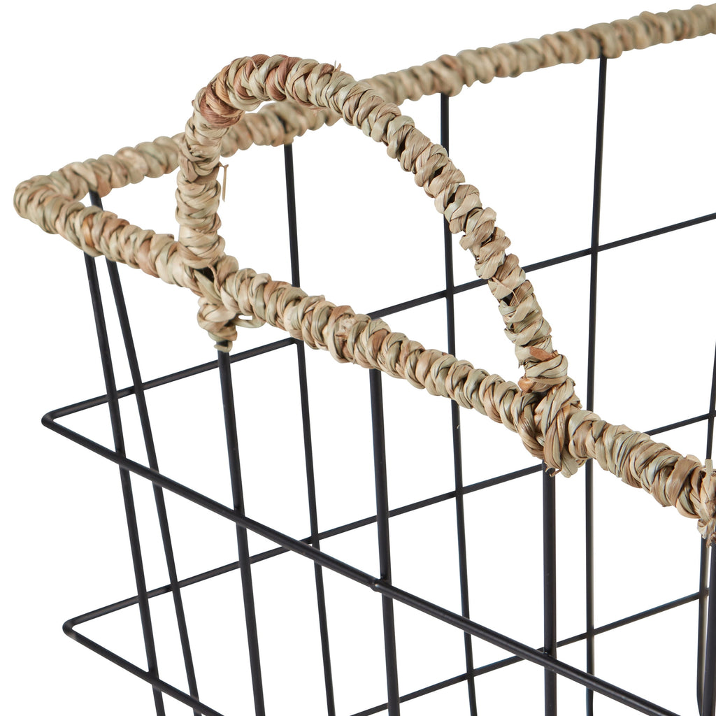 AVERO™ 2-Pack Square Wire Storage Baskets with Woven Trim, Black Metal, 10"L x 10"W x 10"H Decorative Bin for Pantry, Closet, Bathroom, or Office Organization - AVERO™