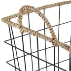 AVERO™ 2-Pack Square Wire Storage Baskets with Woven Trim, Black Metal, 10"L x 10"W x 10"H Decorative Bin for Pantry, Closet, Bathroom, or Office Organization - AVERO™