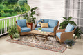 AVERO™ Chelsea 4-Piece Outdoor Patio Deep Seating Set with Handwoven Wicker, Steel Frames and Blue Cushions - AVERO™