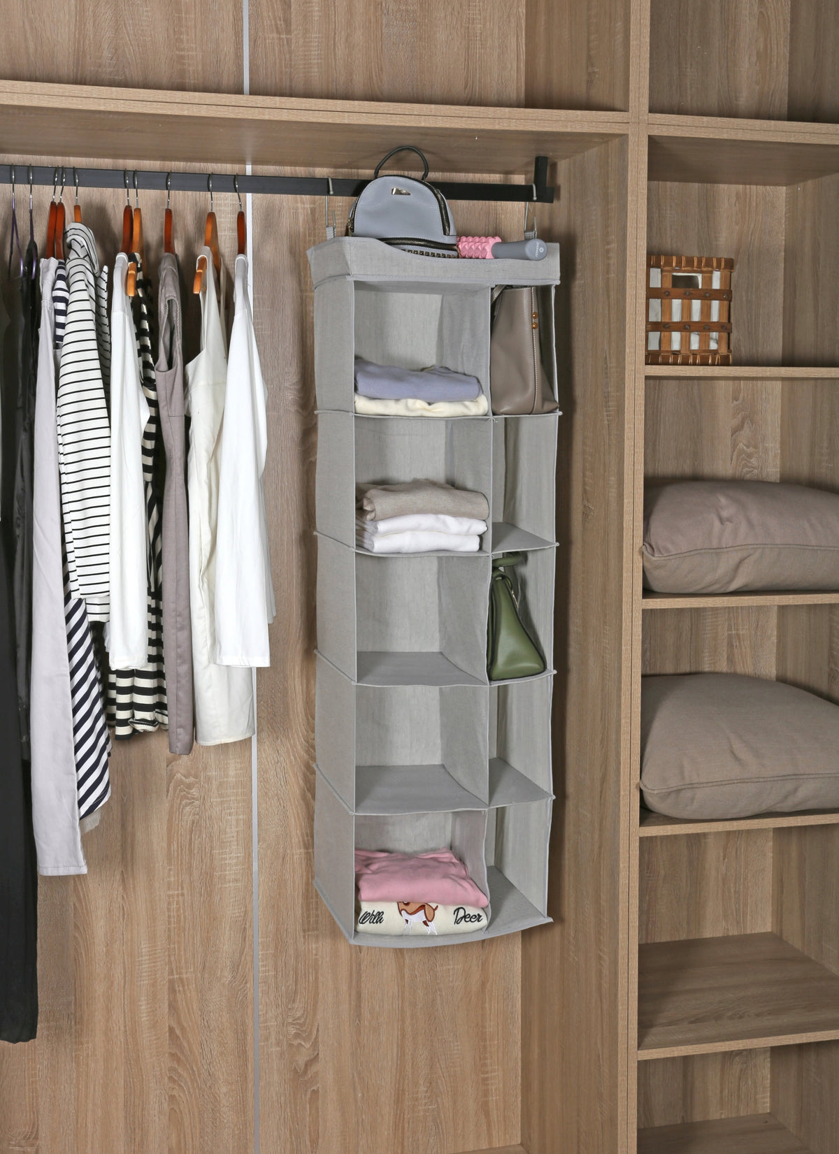 AVERO™ (2 pack) 5-Tier Hanging Closet Storage Organizer Dividers for Shoes and Clothes, 10-Compartments, Polyester & Cotton - AVERO™