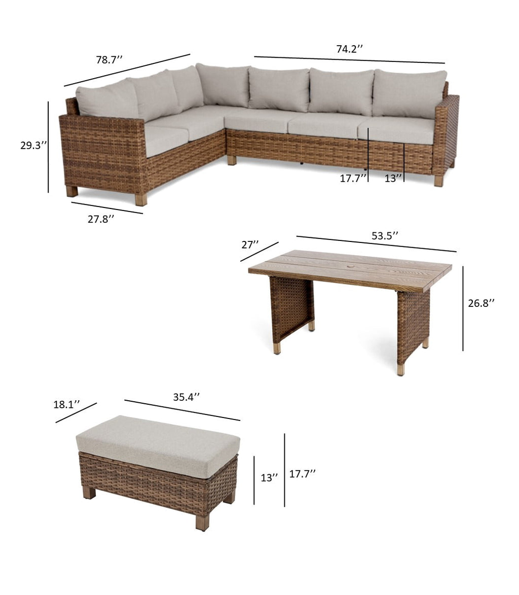 AVERO™ Brookbury 4-Piece Outdoor Wicker Patio Sectional Dining Set, Beige Cushions - AVERO™