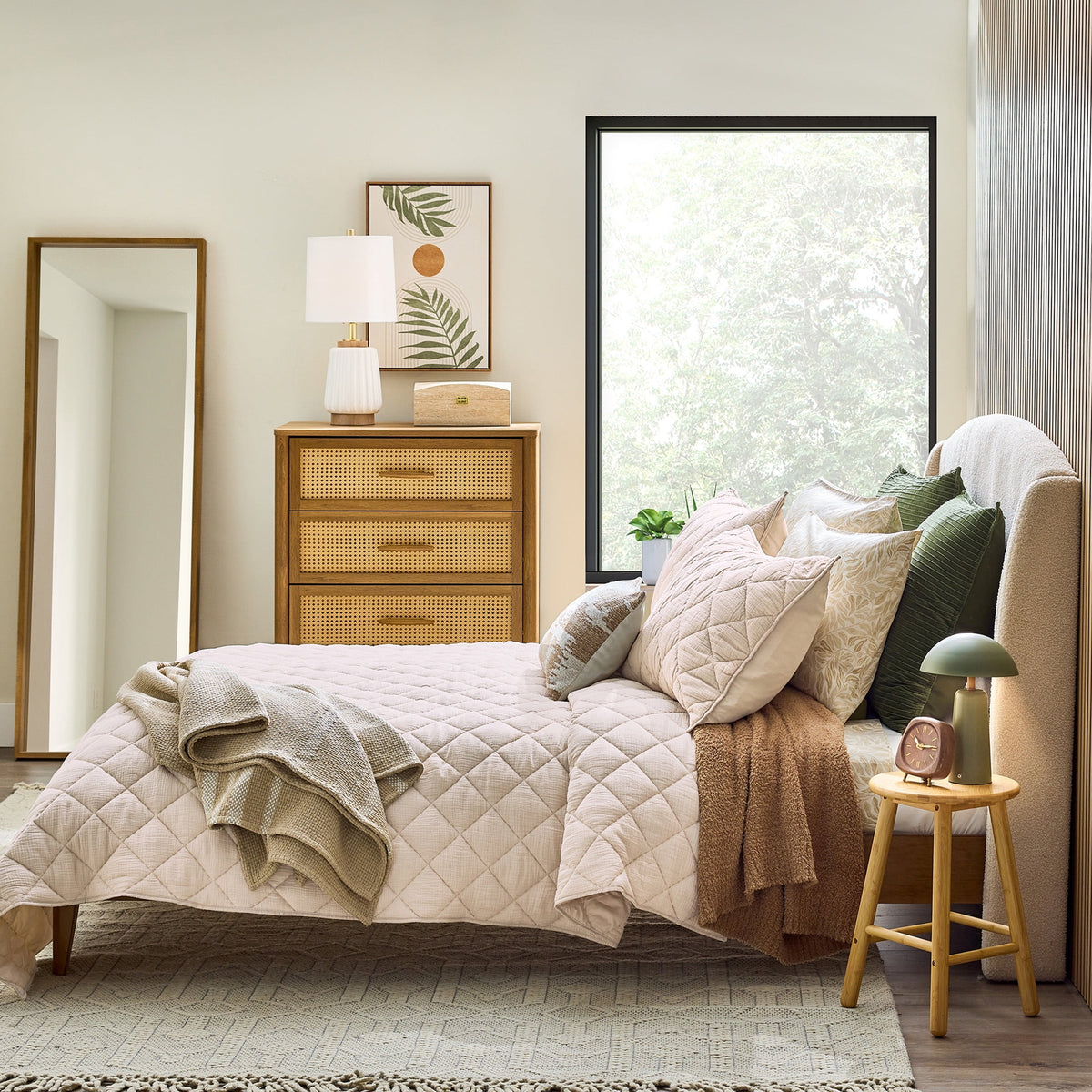 AVERO™ Papyrus Beige Diamond Cotton Gauze Quilt, King - Breathable Cotton Bedding - AVERO™
