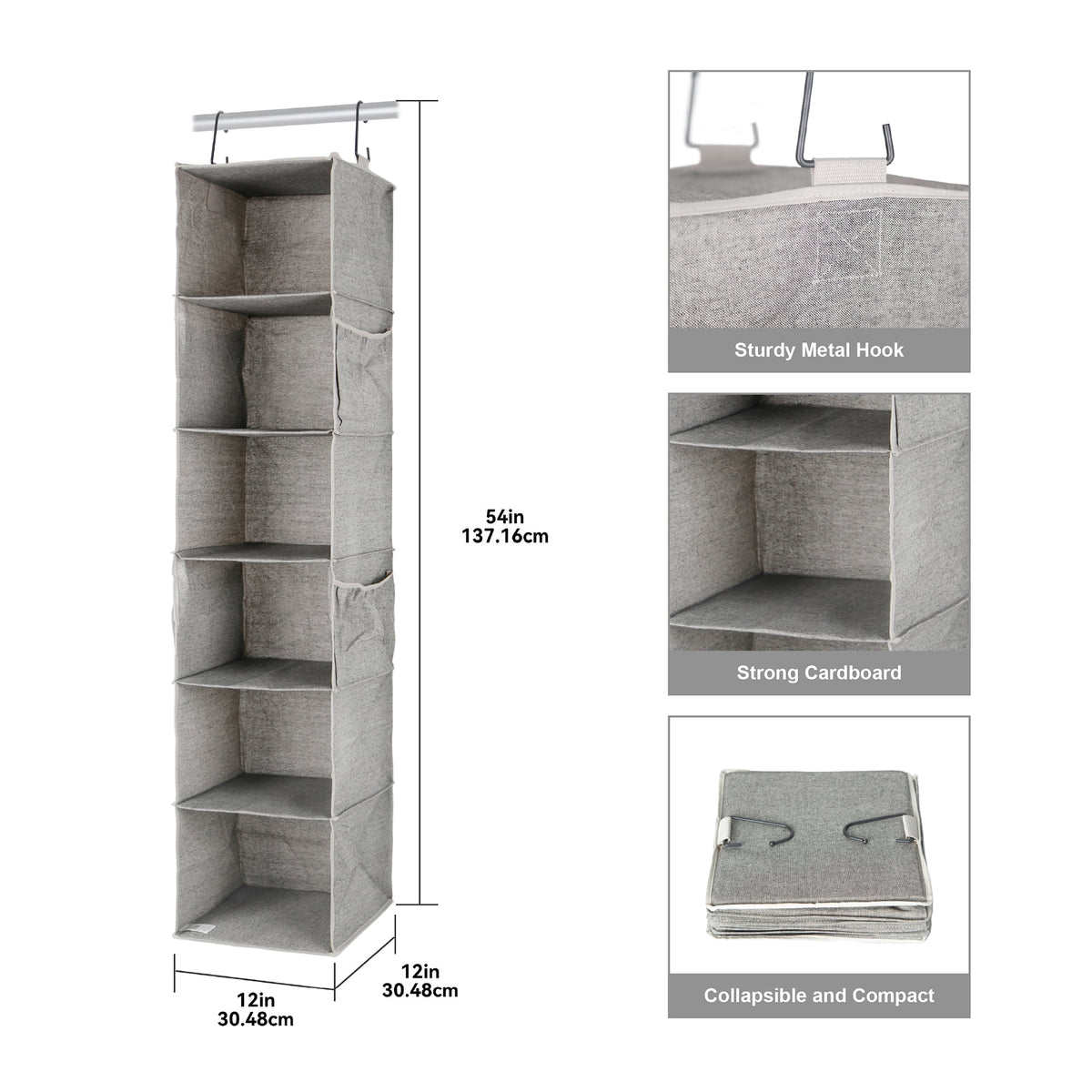 AVERO™ (4 pack) Gray Hanging Closet Organizer With 6 Shelves & Side Pockets - AVERO™