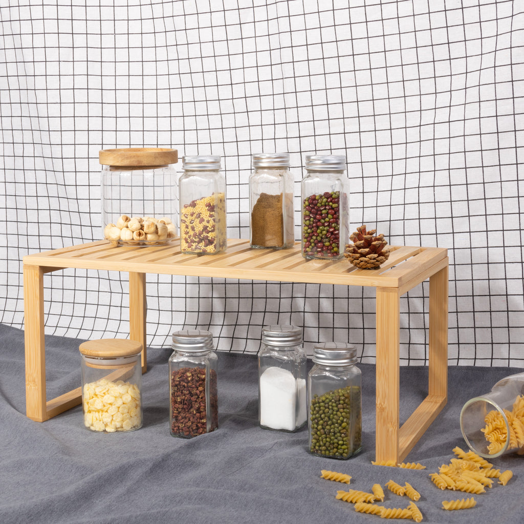 AVERO™ (2 Pack) Better Homes Gardens Bamboo Stackable Shelf Natural Bamboo Color Easy Assemble 16 x 10 x 1.18in - AVERO™