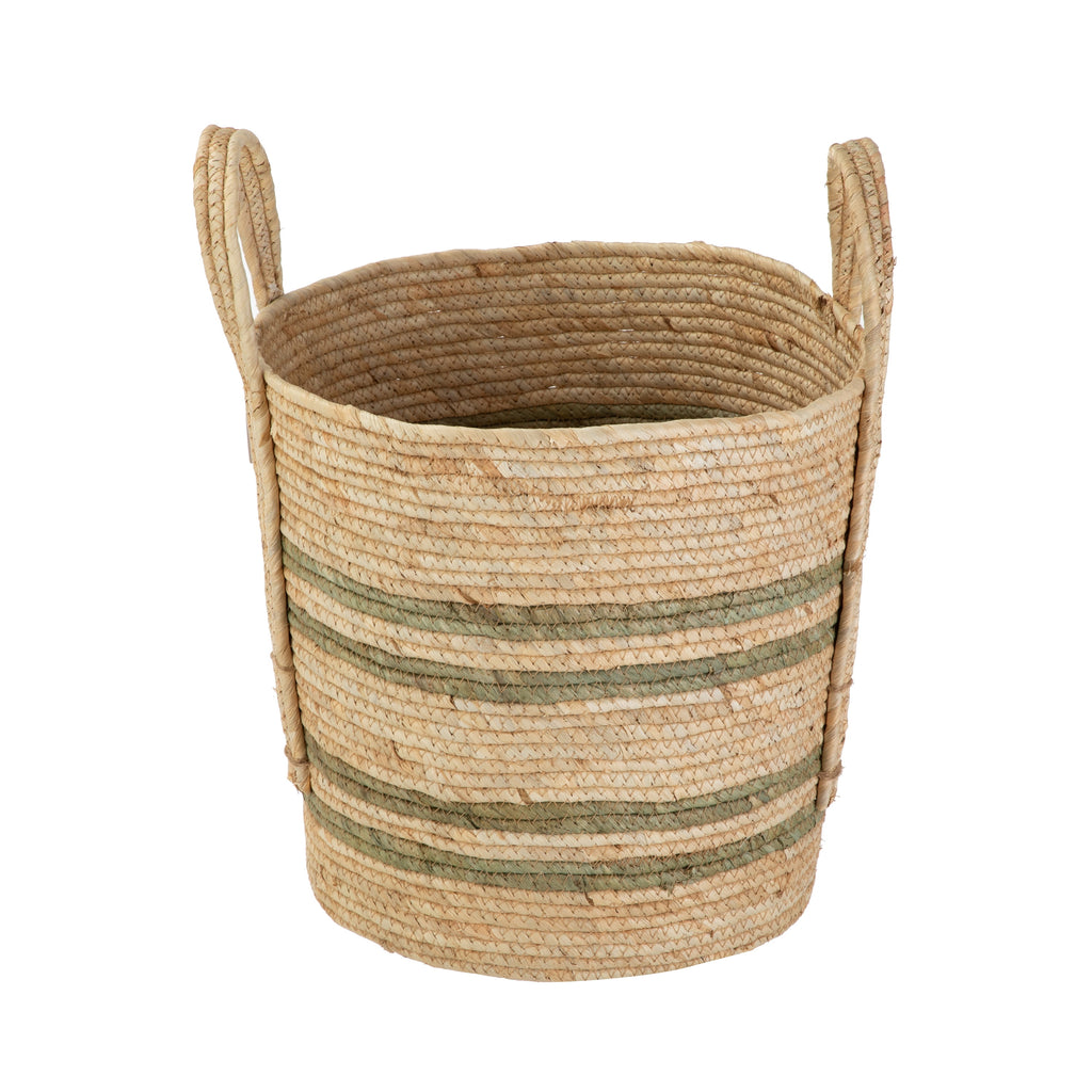 AVERO™ Natural Maize Colored Stripe Basket, Green, Large - AVERO™
