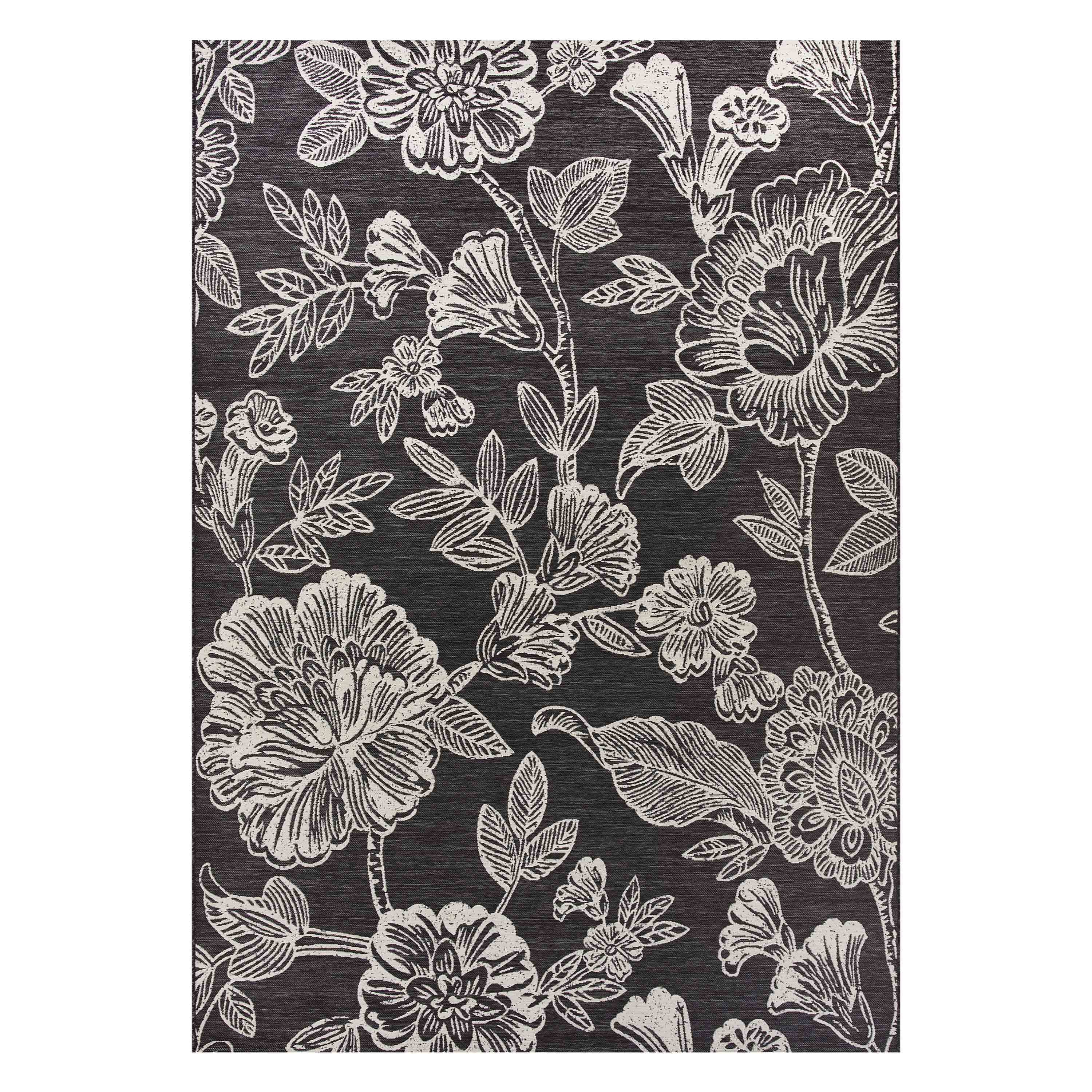 AVERO™ 7' x 10' Black & White Floral Outdoor Rug - AVERO™