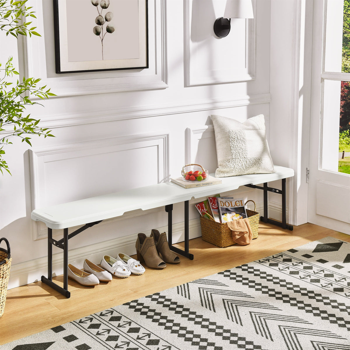 AVERO™ 6' Centerfold Bench, Steel Frame, Indoor Outdoor, Includes Carry Handle, White - AVERO™