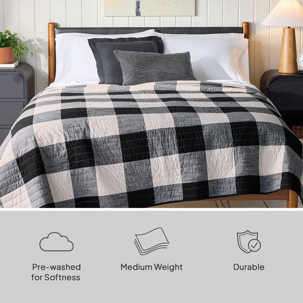 AVERO™ Buffalo Plaid Cotton Quilt, King, Black & White Bedding - AVERO™
