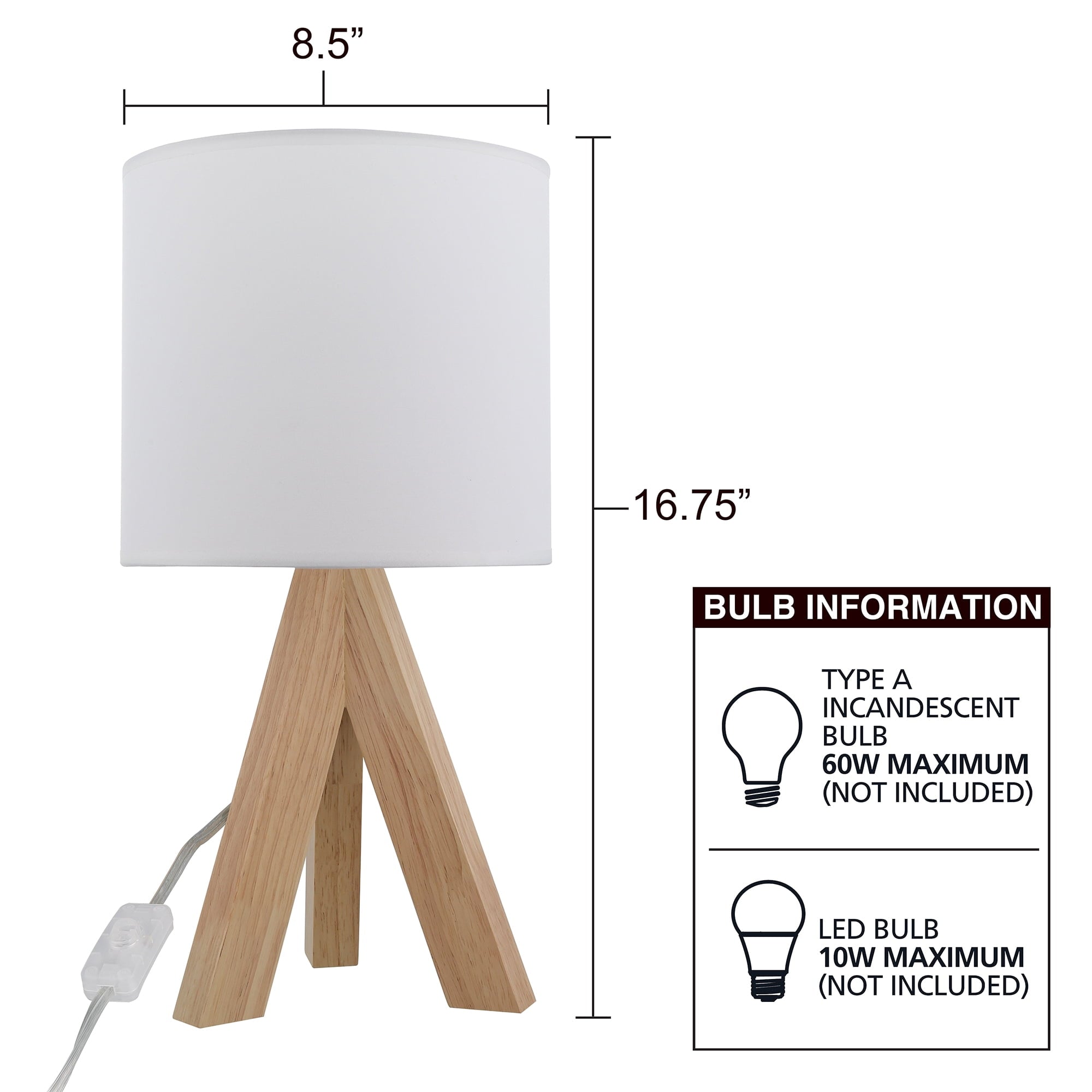 AVERO™ (2 pack) Tripod Table Lamp with Oak Finish and White Shade, 16.75 in H, One Size - AVERO™