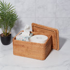 AVERO™ Brown Rattan Organizer Basket with Lid - AVERO™