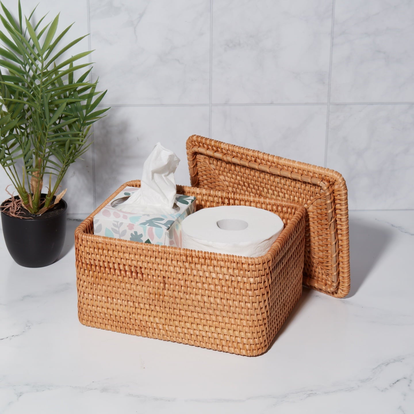 AVERO™ Brown Rattan Organizer Basket with Lid - AVERO™