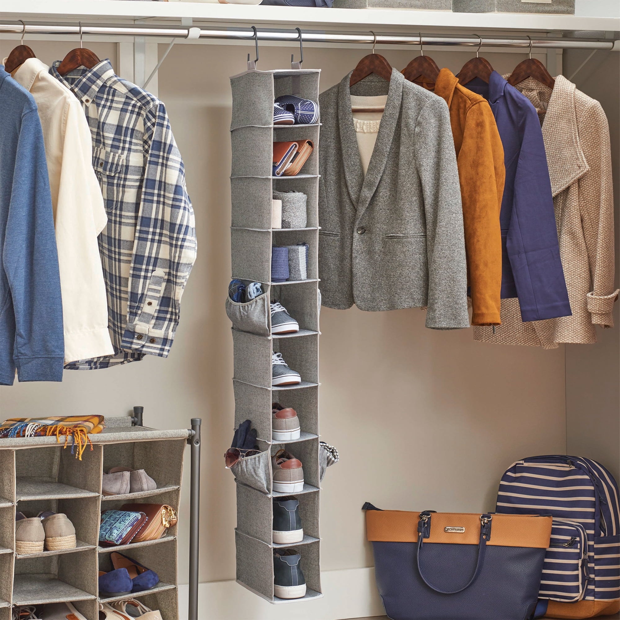 AVERO™ (2 pack) Gray 10-Shelf Hanging Closet Organizer with Side Pockets - AVERO™