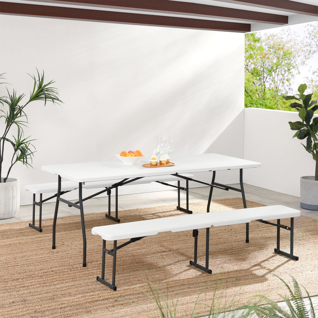 AVERO™ 6' Centerfold Bench, Steel Frame, Indoor Outdoor, Includes Carry Handle, White - AVERO™