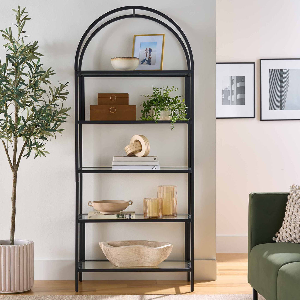 AVERO™ Nola Arch Bookshelf, Black Finish - AVERO™