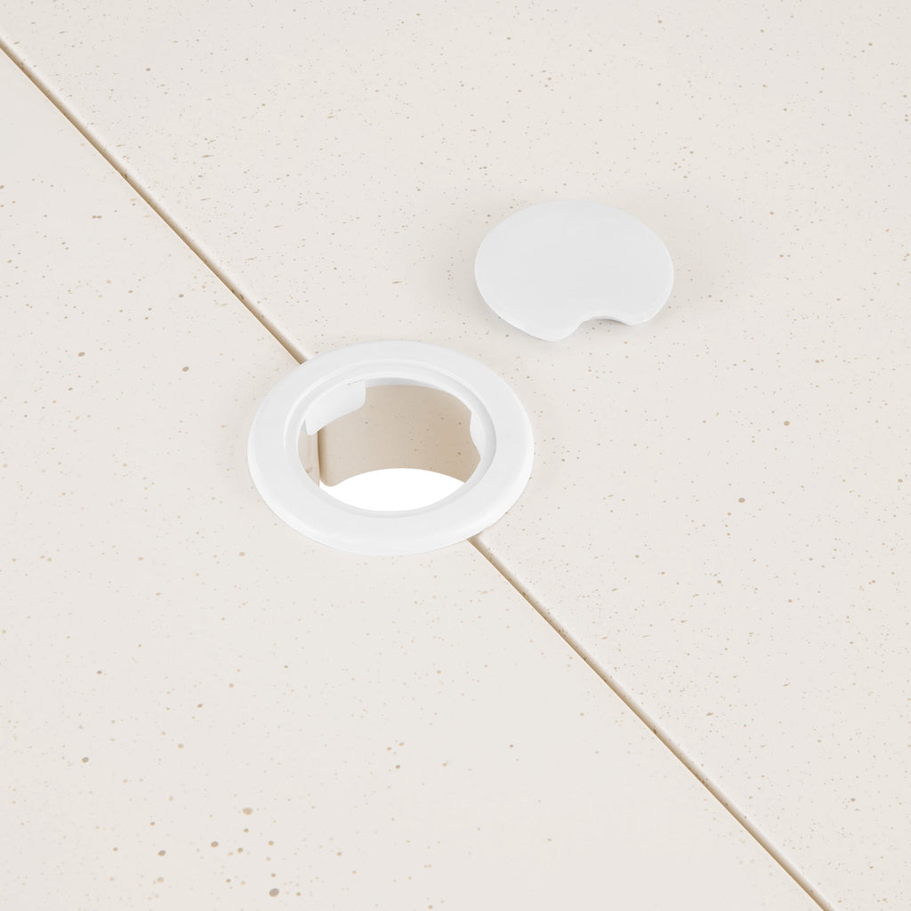 AVERO™ Vista Steel Metal Top Outdoor Dining Table, Cream Stone Metal Top with Teak Legs - AVERO™