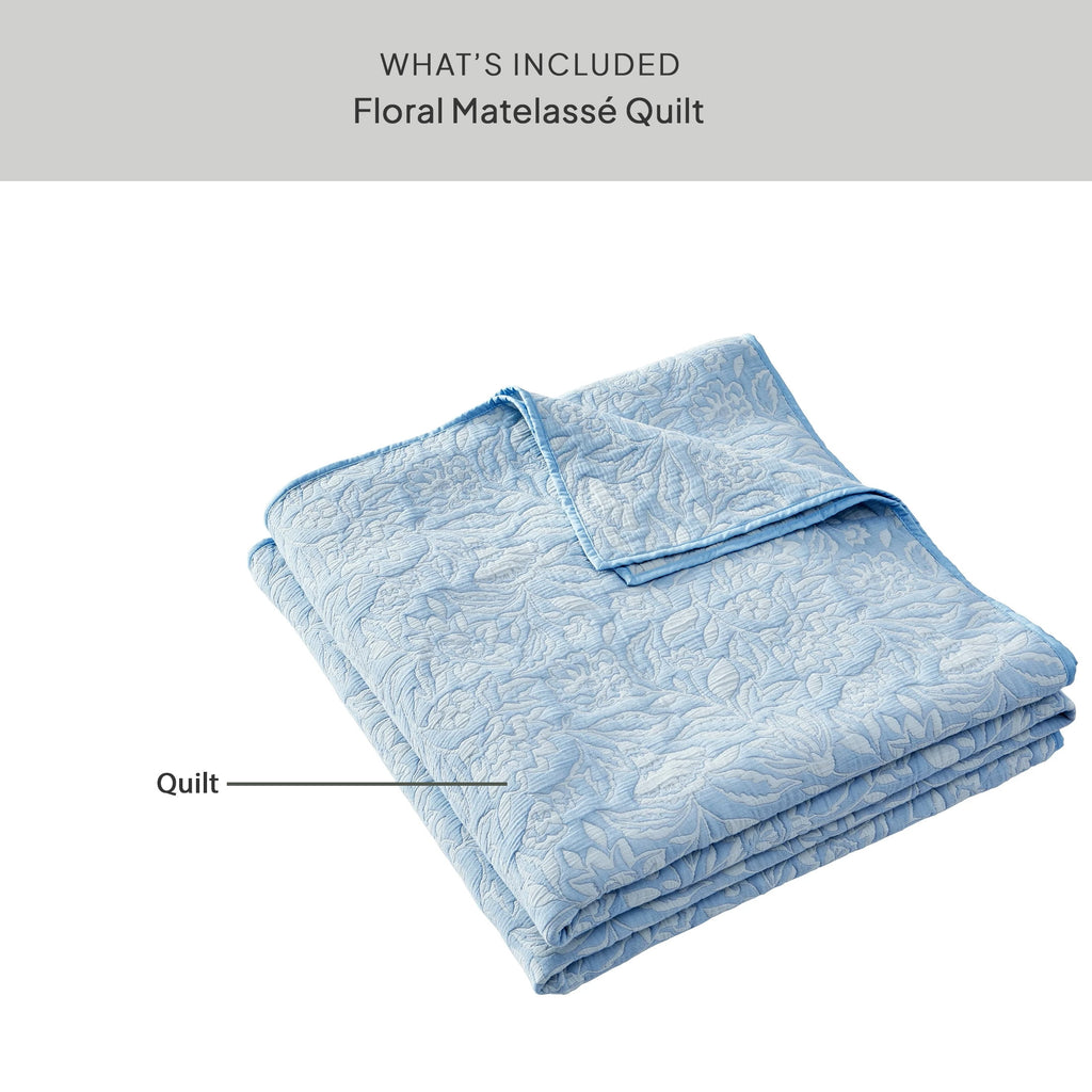 AVERO™ Floral Matelass Quilt, King, Blue Bedding - AVERO™