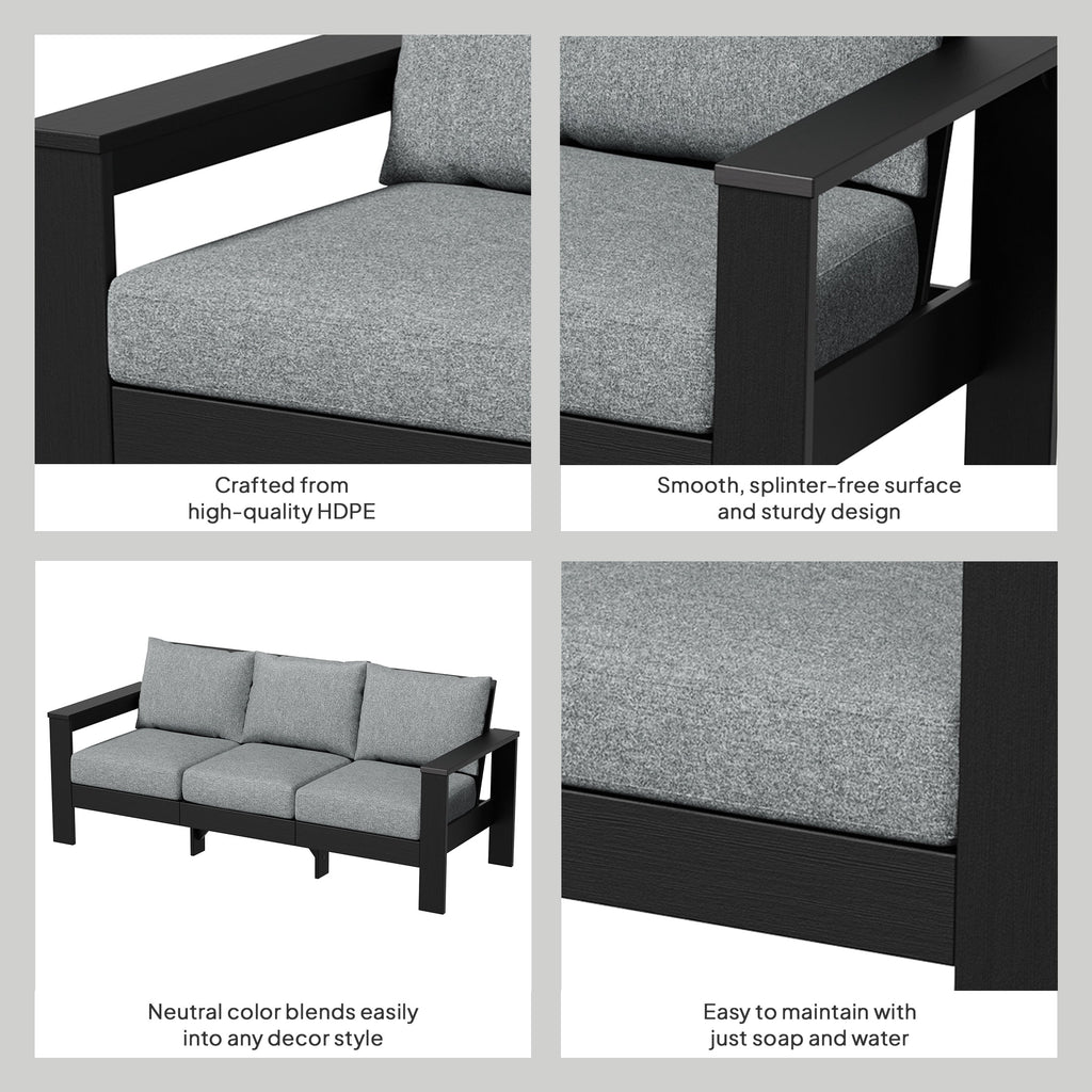 AVERO™ Ezra Outdoor Sofa, Black Frame with Gray Cushions - AVERO™