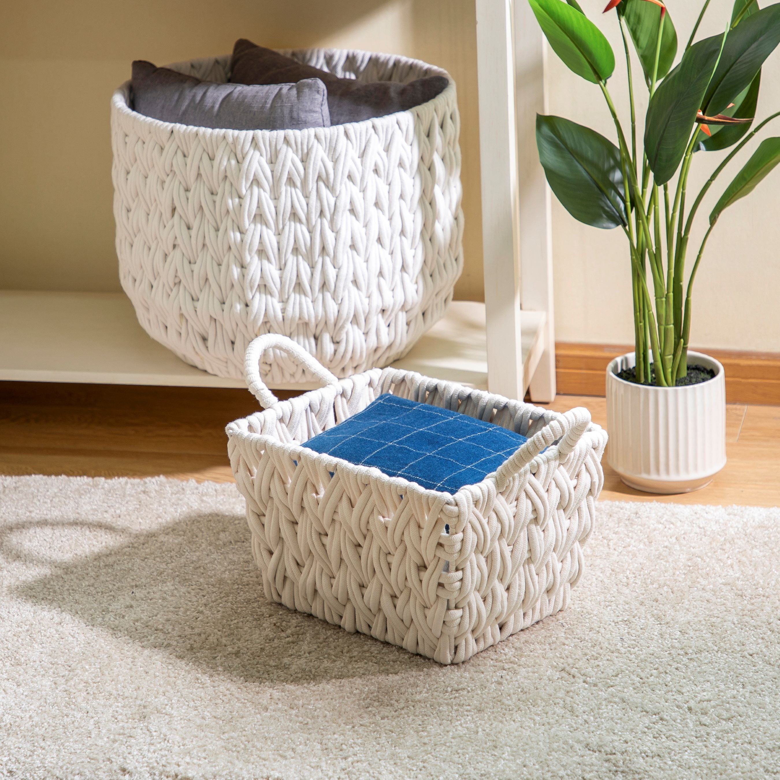 AVERO™ (2 pack) Medium White Woven Rope Decorative Storage Basket with Handles, 14.3 in x 11 in x 9 in - AVERO™