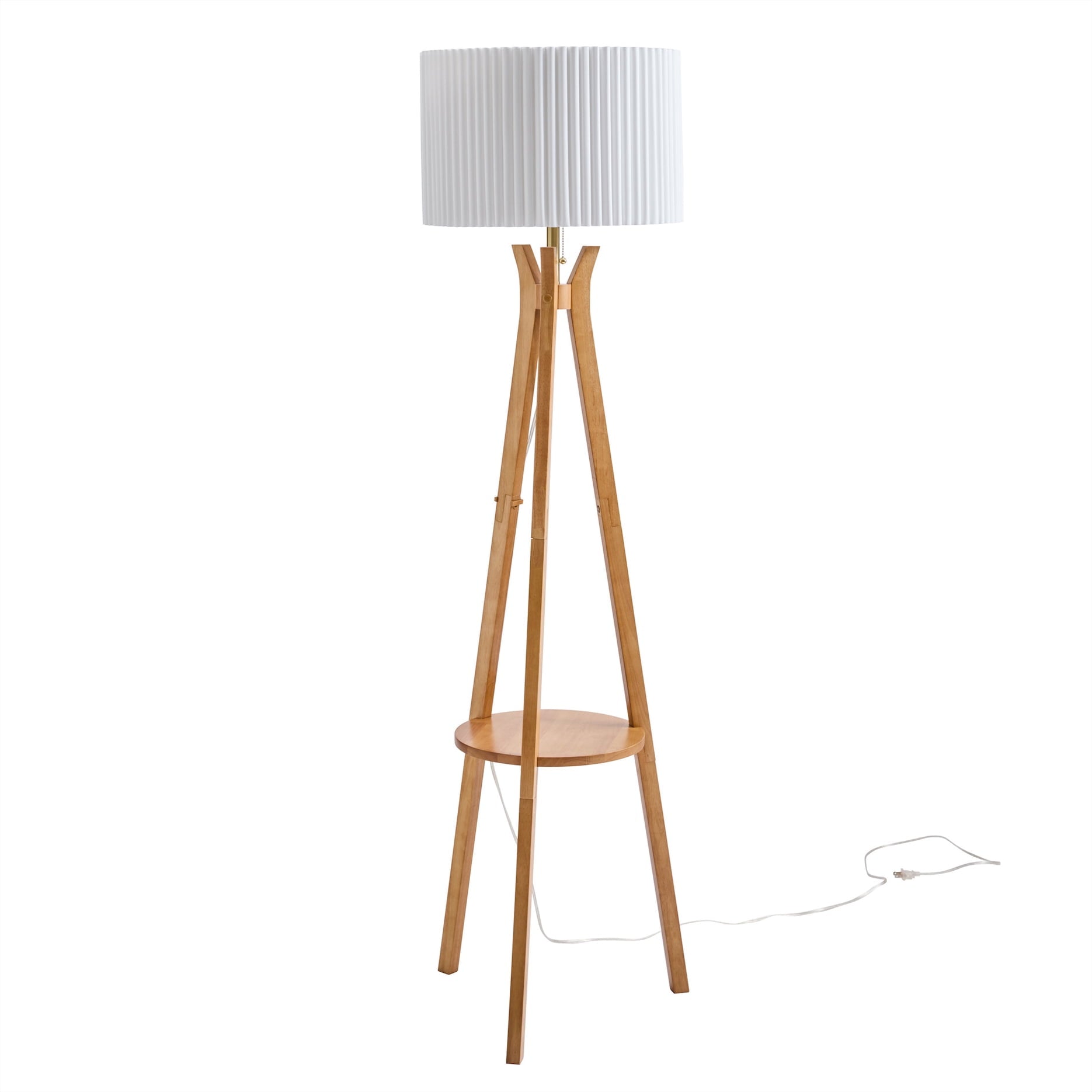 AVERO™ 63 in Natural Wood Tripod Floor Lamp with Pleated Shade - AVERO™