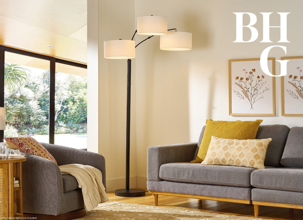 AVERO™ 82 in Matte Black 3-Light Arc Floor Lamp with Adjustable Shades - AVERO™