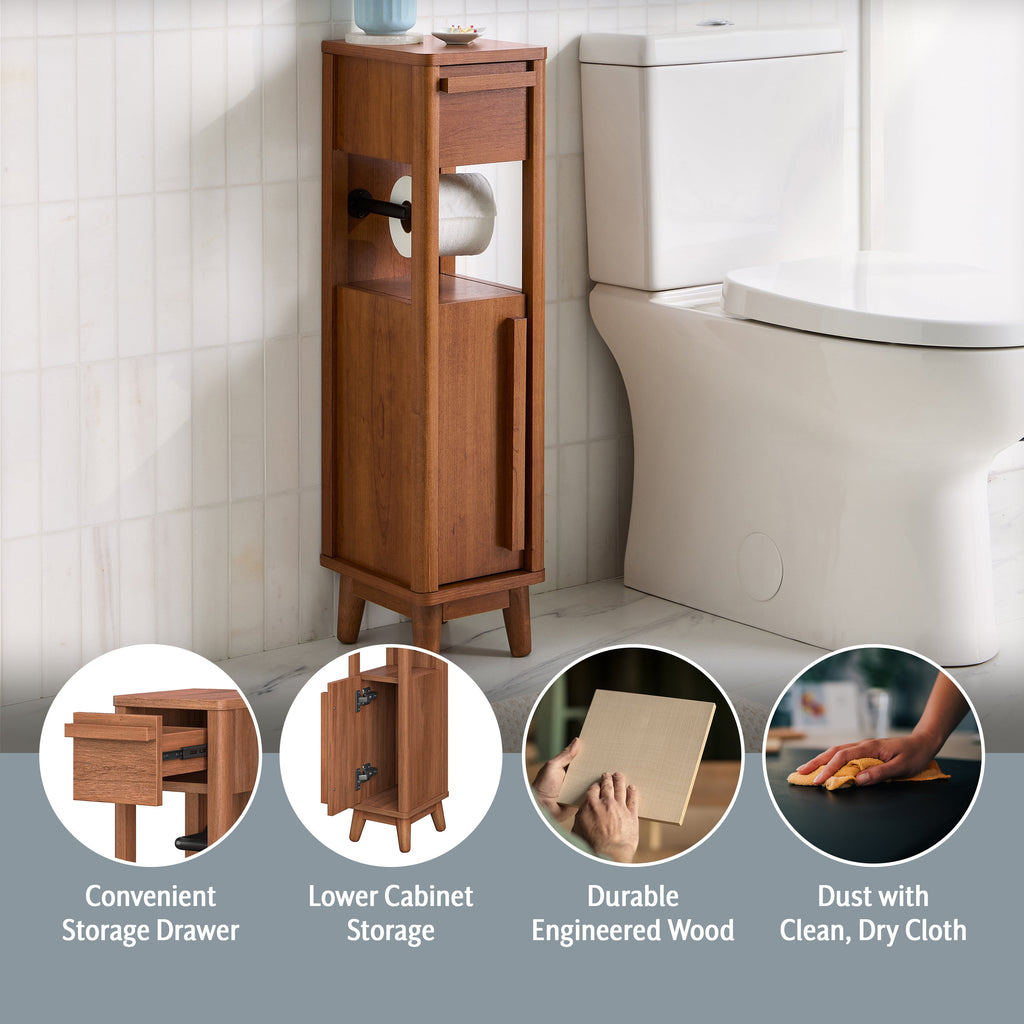 AVERO™ Greyson Slim Bathroom Storage Cabinet with Toilet Paper Holder, Walnut Finish - AVERO™