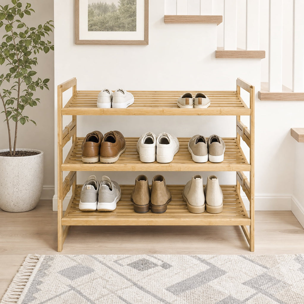 AVERO™ (2 pack) Bamboo 3-Tier Shoe Rack for 9 Pairs - AVERO™