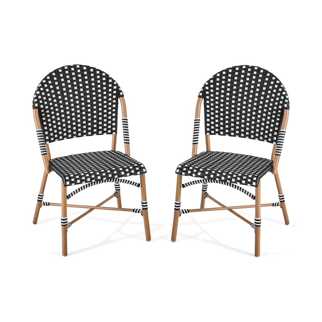 AVERO™ Lilah 2-Piece Wicker Outdoor Parisian Bistro Chairs, Black & White - AVERO™