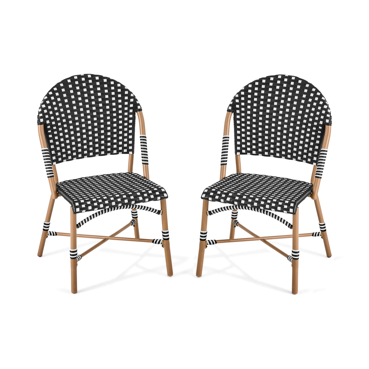 AVERO™ Lilah 2-Piece Wicker Outdoor Parisian Bistro Chairs, Black & White - AVERO™