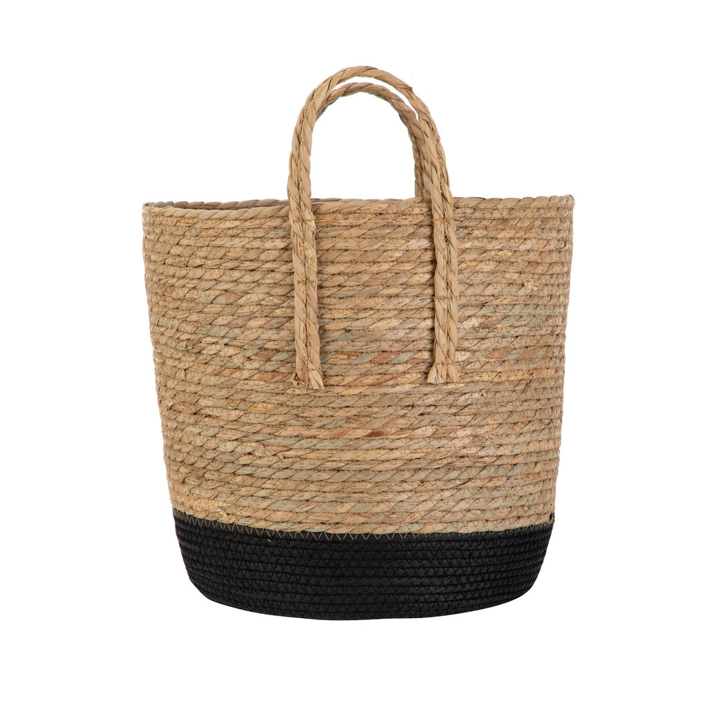 AVERO™ Natural and Black Round Rush Baskets, Set of 2 - AVERO™