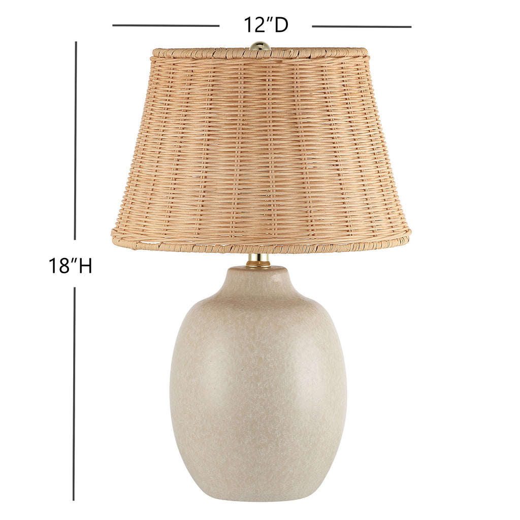 AVERO™ Cream Reactive Ceramic Table Lamp with Natural Rattan Shade, 18 in - AVERO™