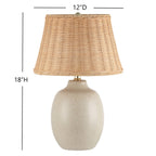 AVERO™ Cream Reactive Ceramic Table Lamp with Natural Rattan Shade, 18 in - AVERO™