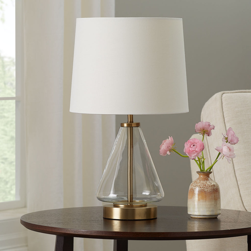 AVERO™ Glass with Brass Base Table Lamp, 18" H - AVERO™