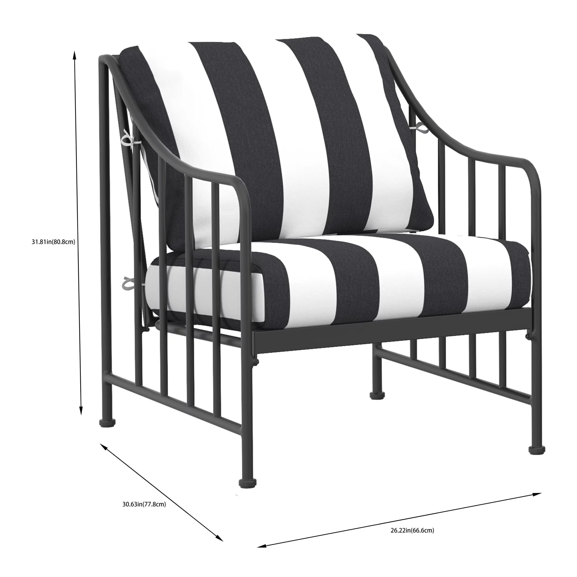 AVERO™ Aubrey 3-Piece Outdoor Steel Stationary Chat Set, Stripe Cushion - AVERO™