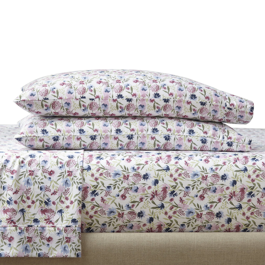 AVERO™ 4-Piece 300 Thread Count Bashful Blooms Cool Cotton Sateen Bed Sheet Set, Queen - Deep Pocket - AVERO™