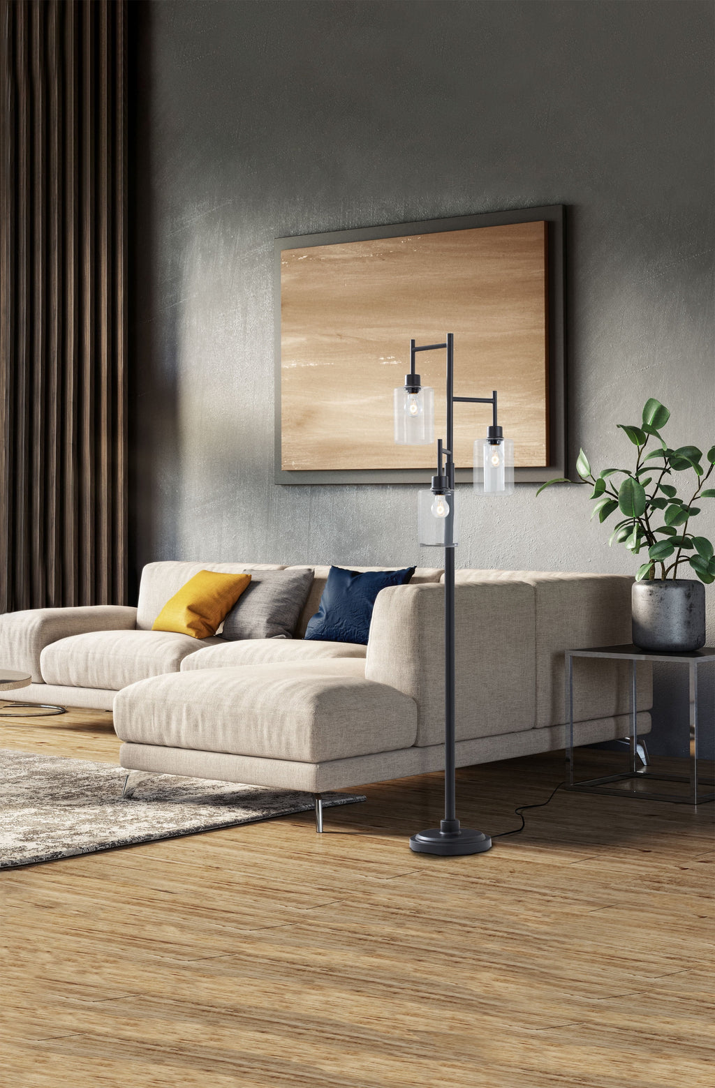 AVERO™ 63.5 in 3 Light Contemporary Black Floor Lamp Clear Glass - AVERO™