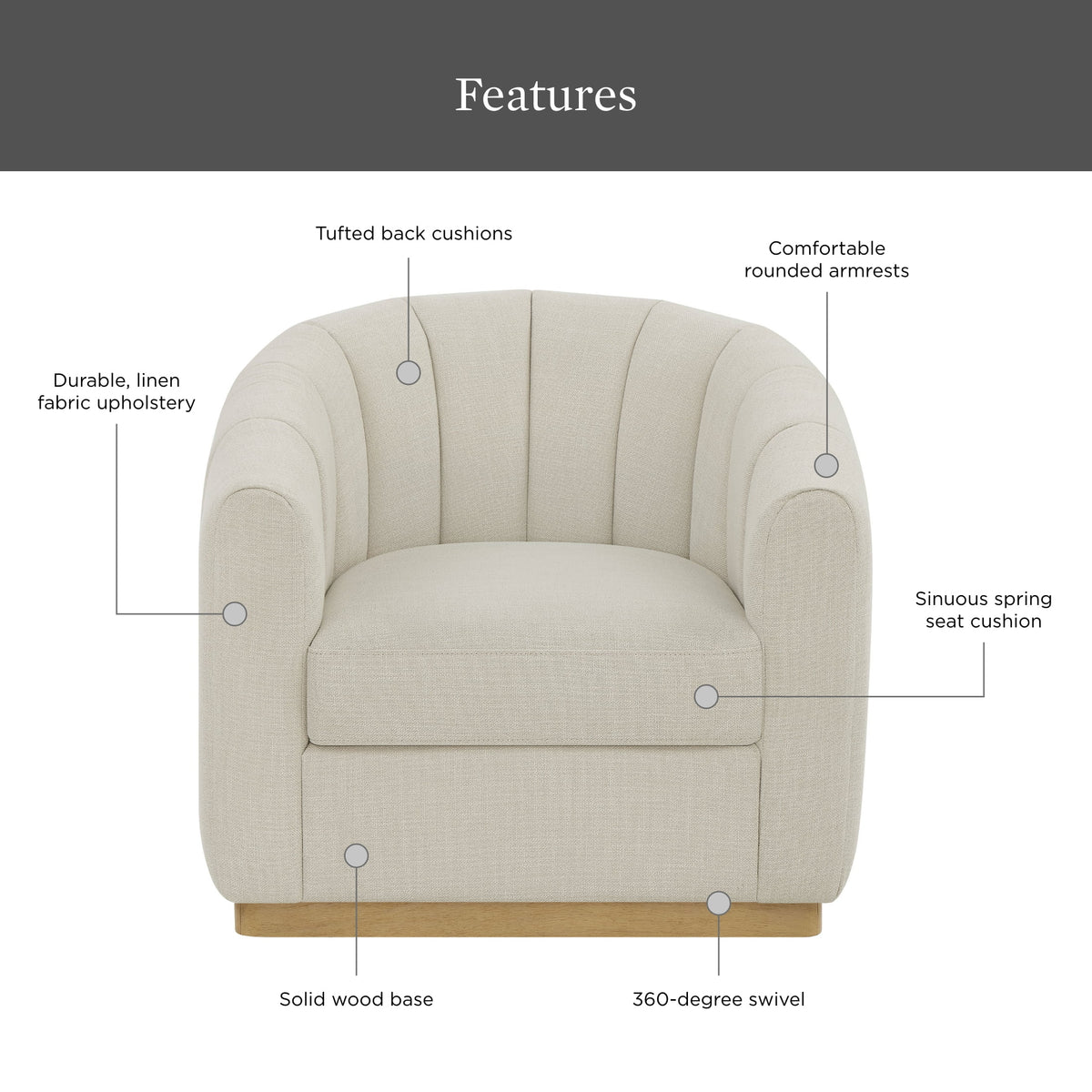 AVERO™ Lillian Accent Swivel Chair, Cream Linen - AVERO™