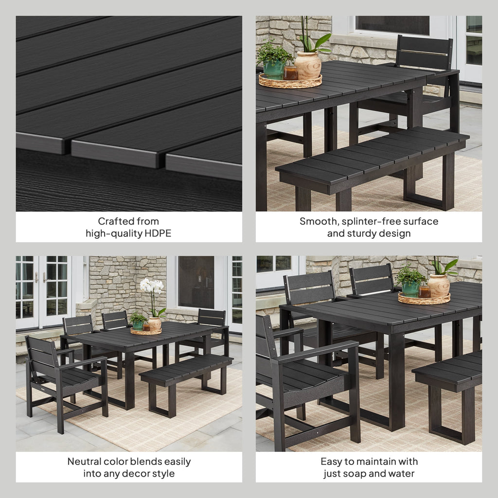 AVERO™ Ezra 6-Piece Outdoor HDPE Dining Set with Bench, Black - AVERO™