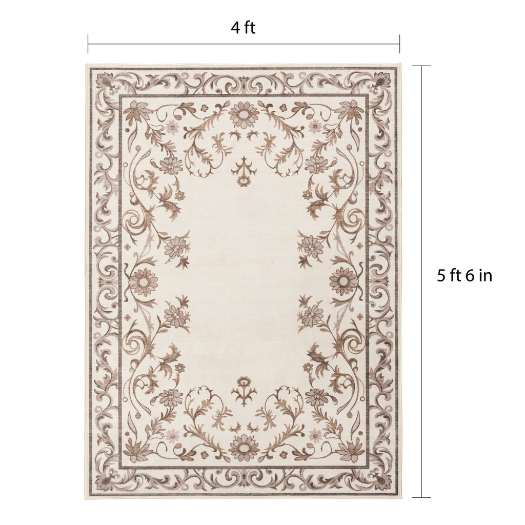 AVERO™ Tan Floral Faux Fur Indoor Area Rug, 4 ft x 5 ft 6 in - AVERO™